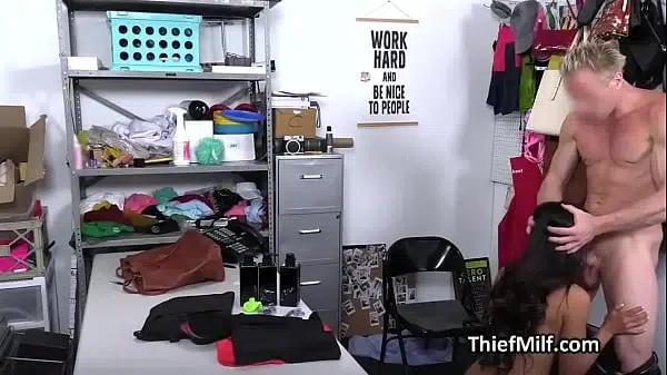 Latina milf suspect with butt plug gags on officers dick