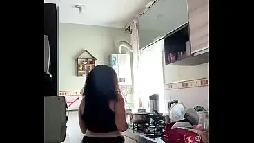 Chubby Latina Cooking in Panties Shirt Big Ass Fat Belly Jiggle