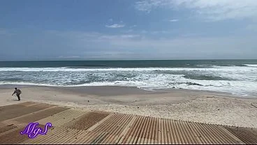 Amateur porn star records her first voyeur porn at a country side beach house